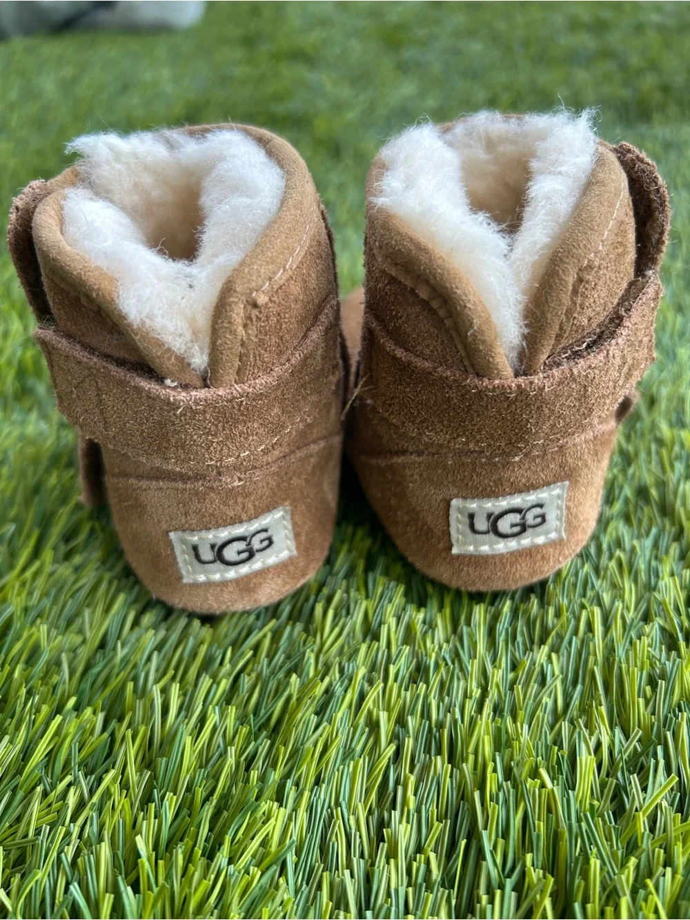 UGG Baby Suede Booties in Chestnut with Shearling Trim